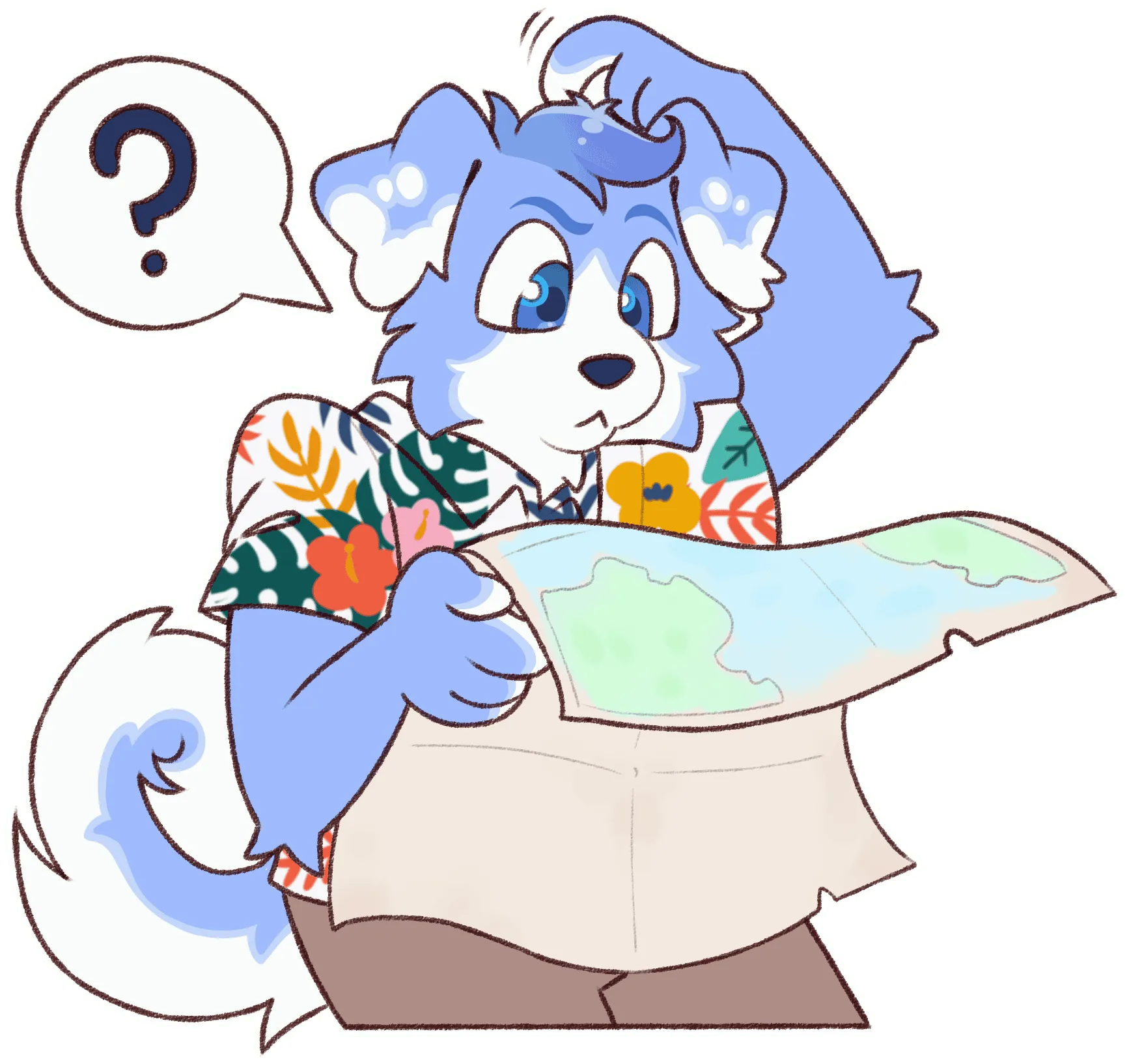 SloFluffCon mascot reading a map
