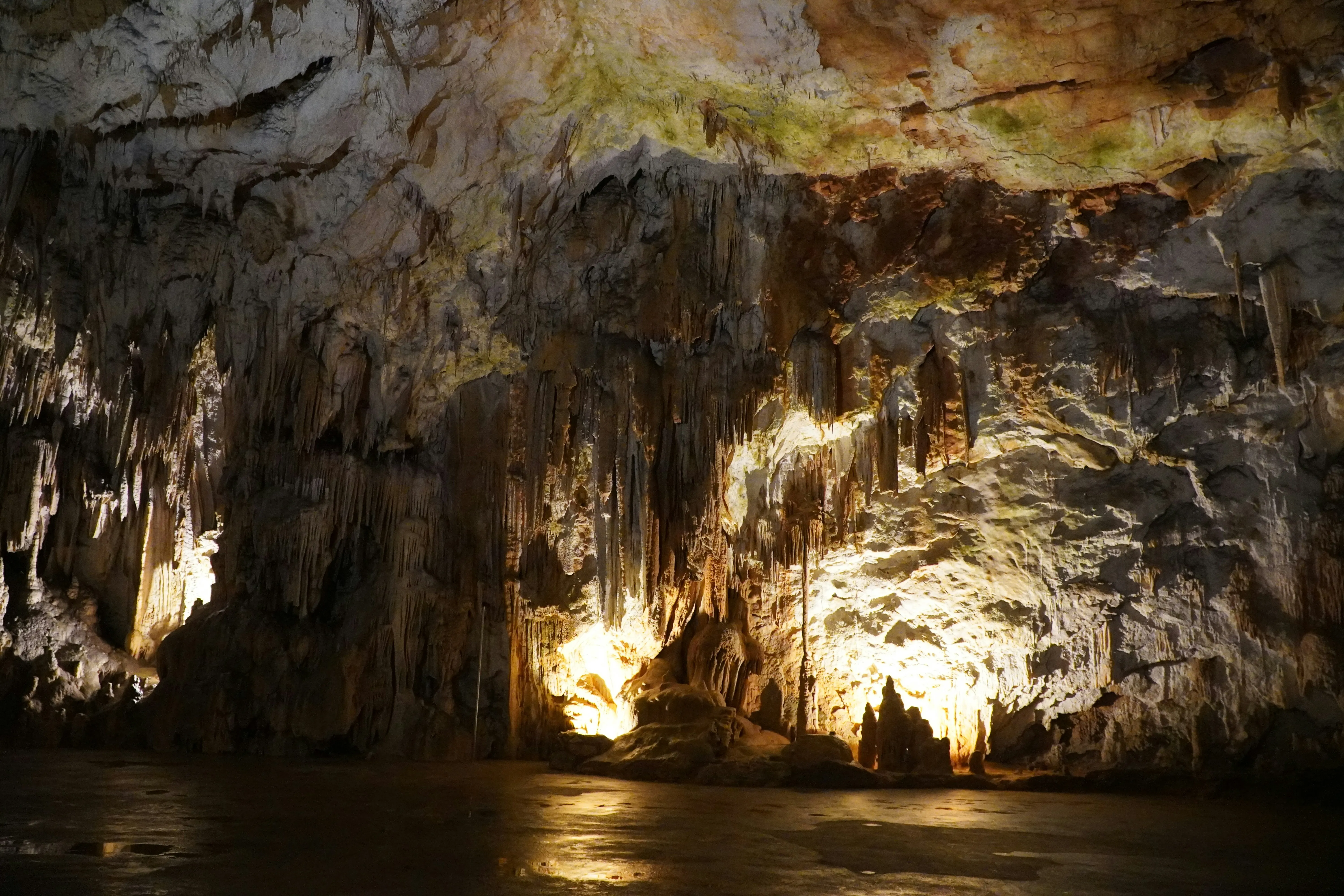Dramatic karst rock formations inside Postojna Cave